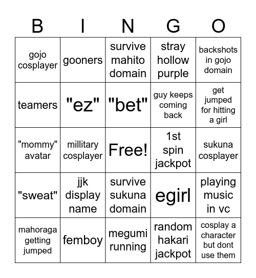 JJS Bingo Card