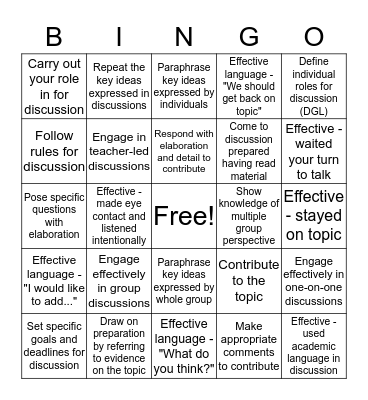 Name________________________ Date_________ Bingo Card