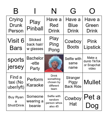 Ryans Birthday Pub Crawl Bingo Card