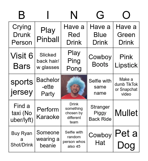 Ryans Birthday Pub Crawl Bingo Card