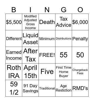 Coal's IRA Bingo Card