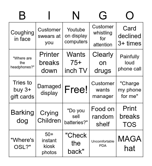 Walmart Electronics Bingo Card