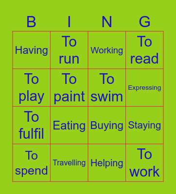 INFINITIVE AND GERUND Bingo Card