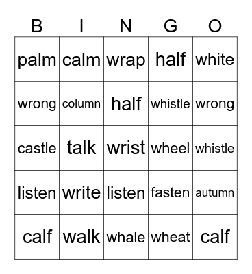 Bingo 4th Grade Bingo Card