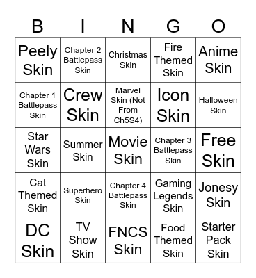 Fortnite Bingo Card