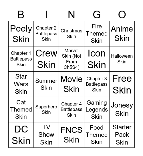 Fortnite Bingo Card