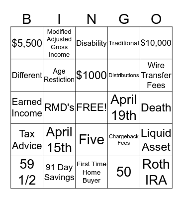 Coal's IRA Bingo Card