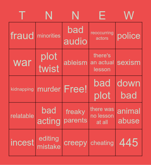 T-M-R-W-S T-H-G-S Bingo Card