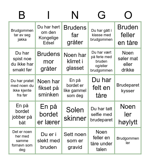 Bryllupsbingo Card