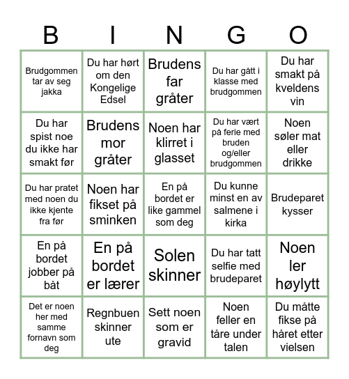 Bryllupsbingo Card