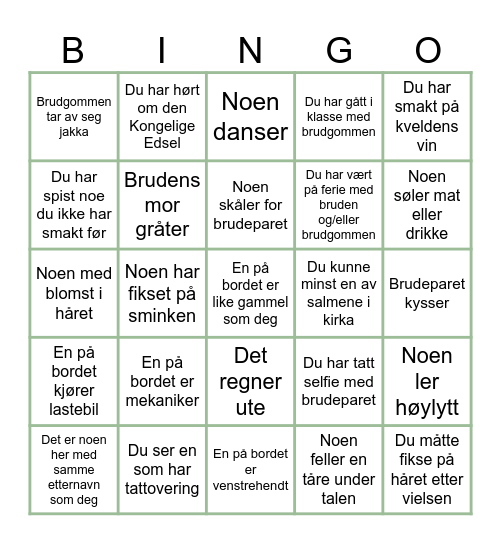 Bryllupsbingo Card