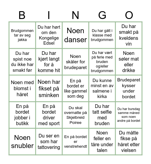 Bryllupsbingo Card