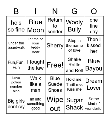 50s and 60s Bingo 2 Bingo Card