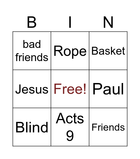 Paul and his friends Bingo Card