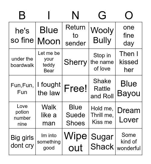 50s and 60s Bingo 2 Bingo Card