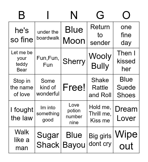 50s and 60s Bingo 2 Bingo Card