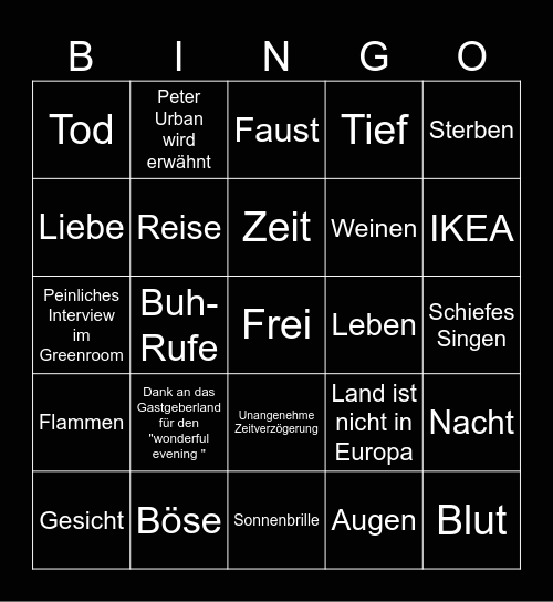 Neue Deutsche Härte Bingo! Bingo Card