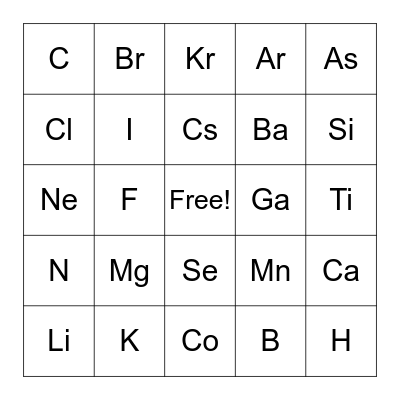 Periodic Table BINGO Card