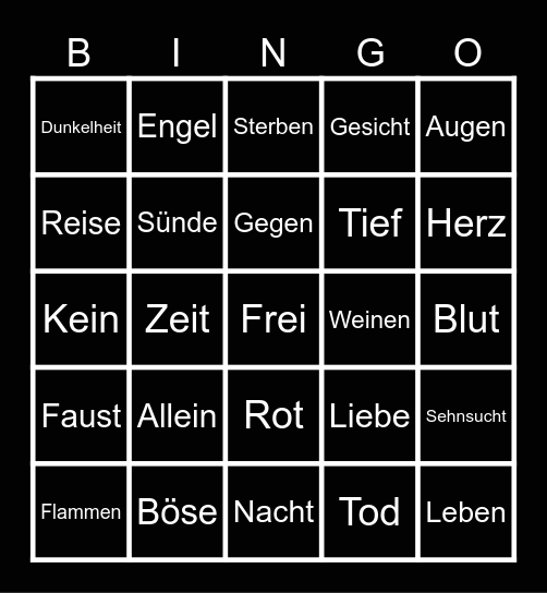 Neue Deutsche Härte Bingo! Bingo Card
