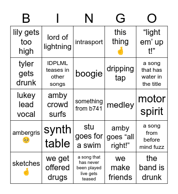 gizz gorge bingo Card
