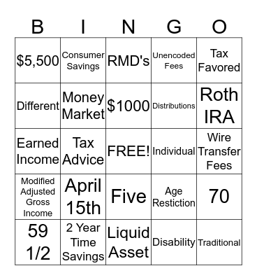 Coal's IRA Bingo Card
