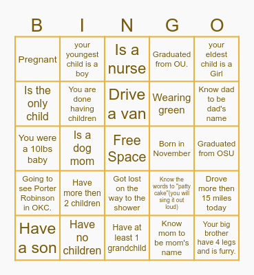 Baby Bingo Card