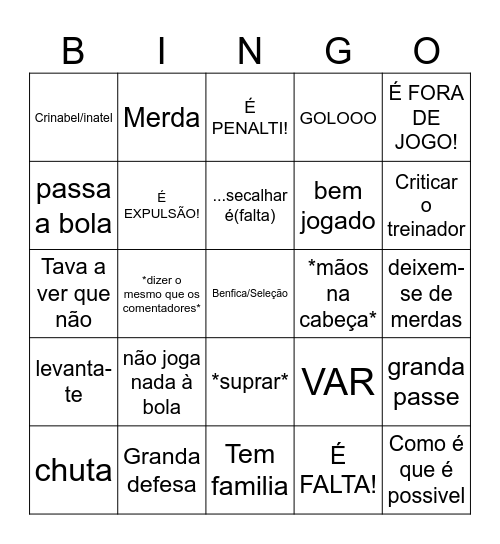 FOOTBALL PAI Bingo Card