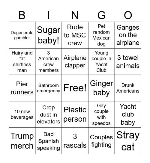 Yacht Club Bingo Card