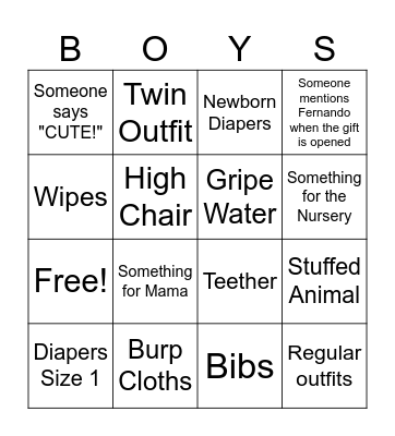 Shower Gifts Bingo! Bingo Card