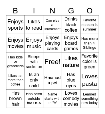 Get to Know You BINGO Card