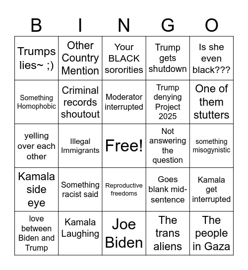 The presidential debate Bingo Card