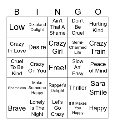 FEELINGS MUSIC Bingo Card