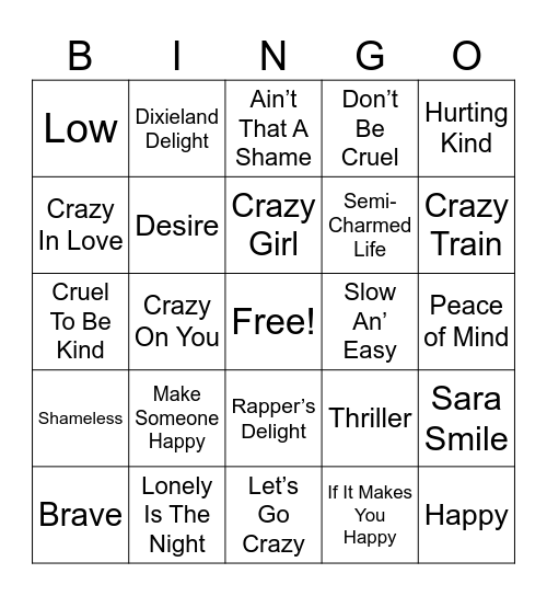 FEELINGS MUSIC Bingo Card