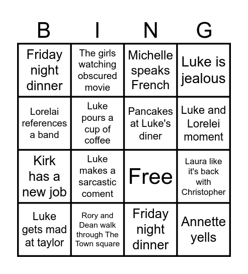 Gilmore girls bingo Card