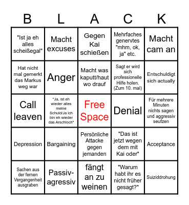 Black Breakup Bingo Card