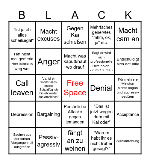 Black Breakup Bingo Card