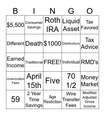 Coal's IRA Bingo Card