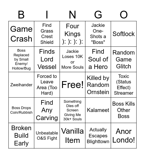 Dark Souls 1 Randomizer Bingo Card