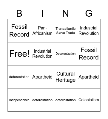 African history Bingo Card