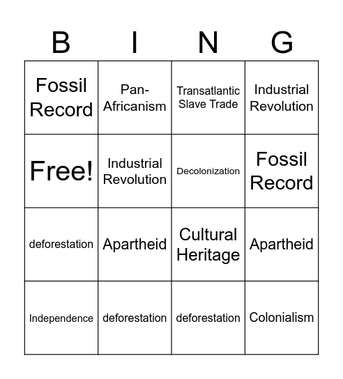 African history Bingo Card