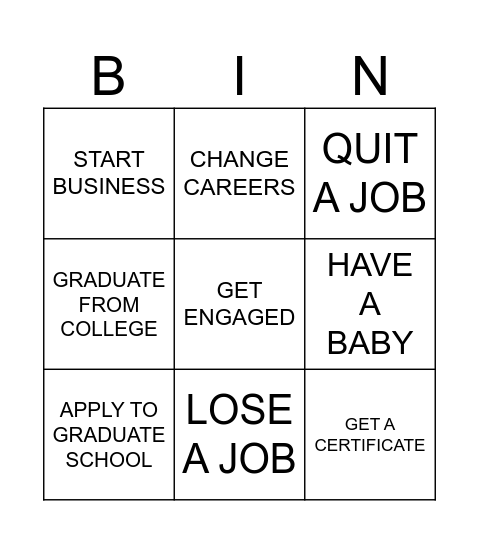 LIVE EVENTS Bingo Card