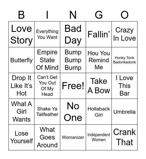 2000's HITS MUSIC Bingo Card