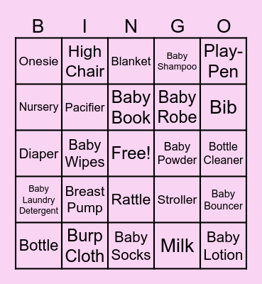 Sierra's Baby Shower Bingo Card