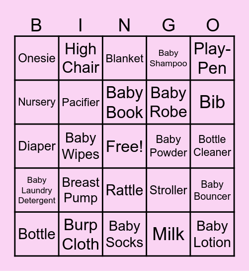 Sierra's Baby Shower Bingo Card