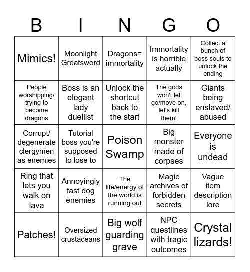 From Software Bingo Card