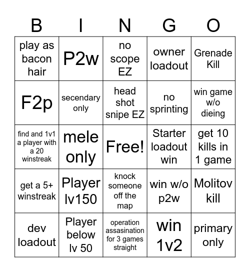 Rivals Bingo Card