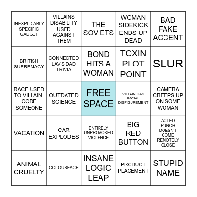 JAMES BOND MOVIE BINGO Card