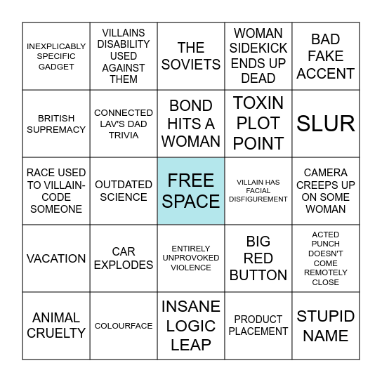 JAMES BOND MOVIE BINGO Card