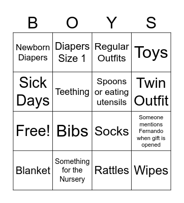 Baby Shower Bingo Card
