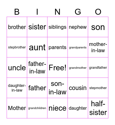 Family Bingo Card